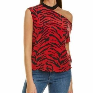 RTA Axel Printed Silk Off-Shoulder Top - Ruby Zebra NWT Size 2XS